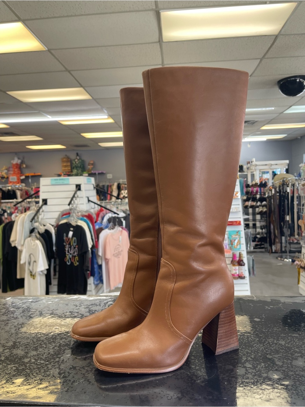 Marc Fisher Tall Tan Leather Block Heel Boots